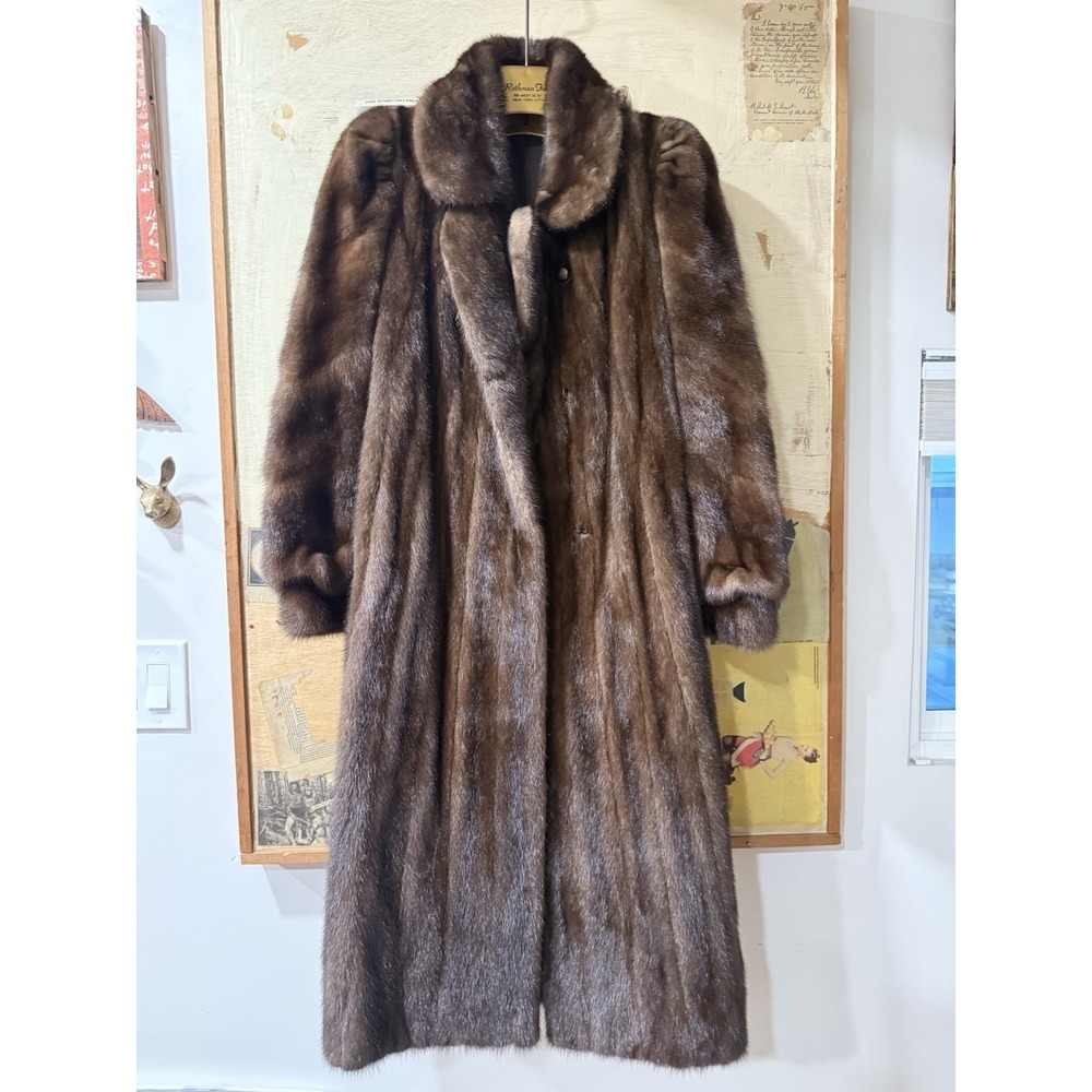 Vintage Rothman Furs Lunaraine Mink Coat Full Length Russian Sable Collar 1977